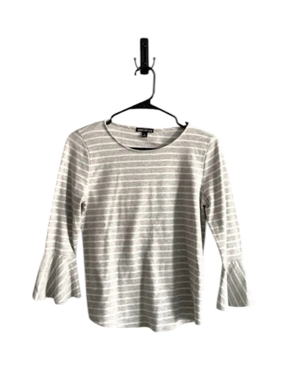 J.CREW MERCANTILE Grey + White Striped Bell-Sleeve Shirt